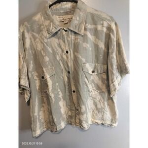 Vintage Havana Women's Large L Gray‎ & White Bleach Tie Dye Button Up Shirt